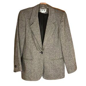 CCF Petites Womens Size 6P Blazer Single Button Closure Lined Gray Tweed NWOT